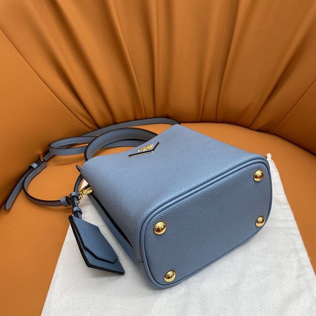 Prada original saffiano leather small panier bag 1BA217 sky blue