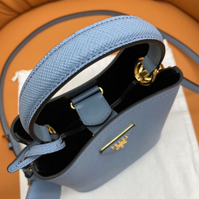 Prada original saffiano leather small panier bag 1BA217 sky blue