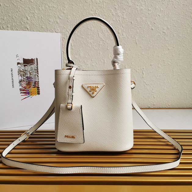 Prada original saffiano leather small panier bag 1BA217 white