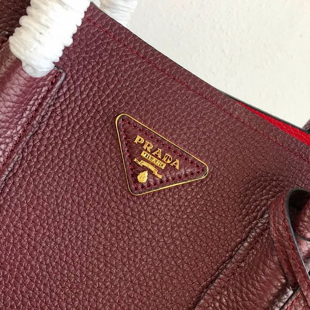 Prada original grained calfskin medium double bag 1BG2775 bordeaux