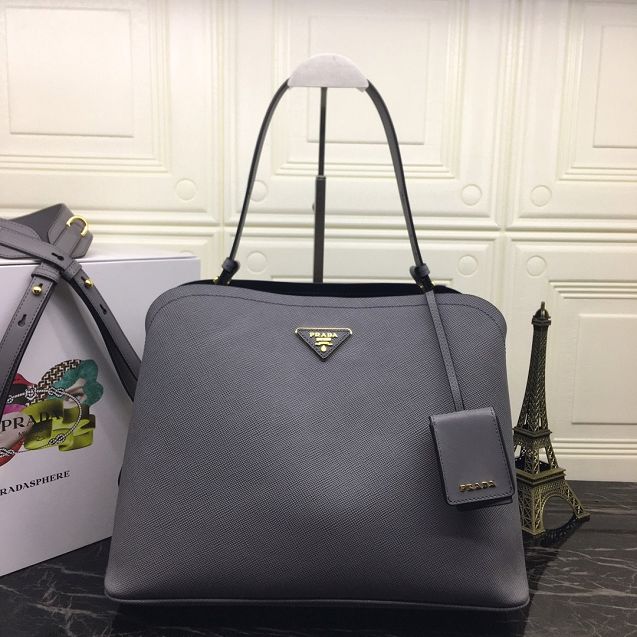Prada original saffiano leather matinee handbag 1BA249 grey