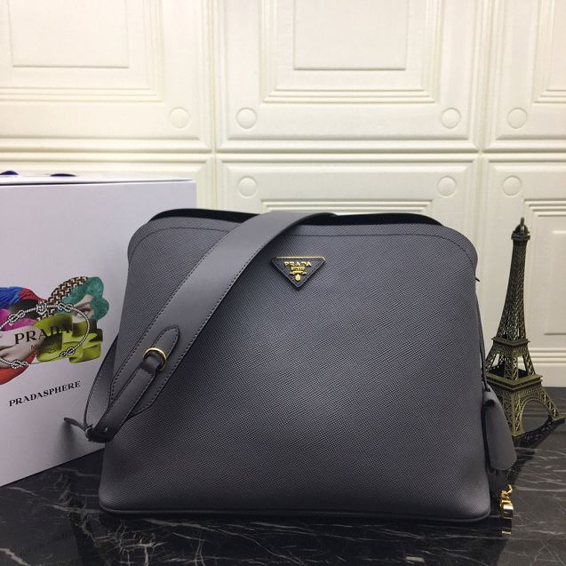 Prada original saffiano leather matinee handbag 1BA249 grey