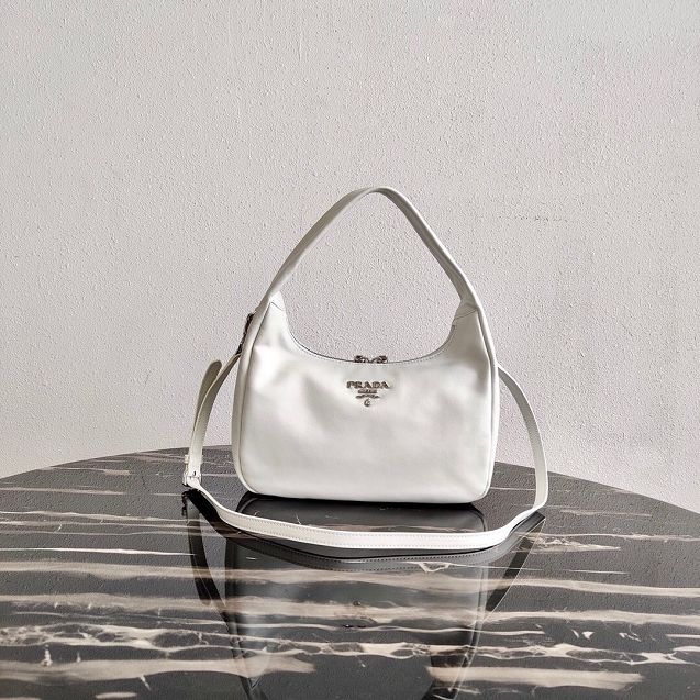 Prada original calfskin hobo bag 1BC132 white