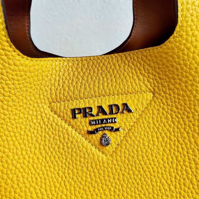 Prada original grained calfskin handbag 1BG335 yellow