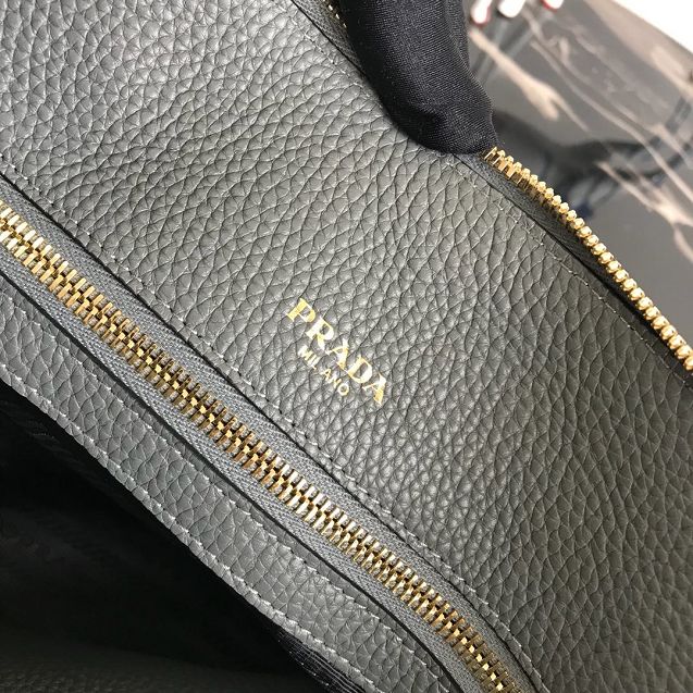 Prada original grained calfskin tote handbag 1BA157 dark grey