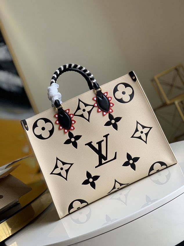 Louis vuitton original monogram giant calfskin onthego gm m45372 beige