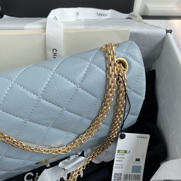 CC original aged calfskin large 2.55 flap handbag A37587 light blue