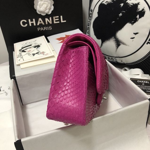 CC original python leather flap bag A01112 rose red