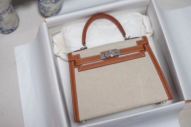 Hermes handmade original calfskin&canvas kelly bag K00032 