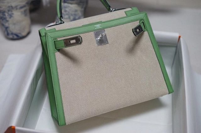 Hermes handmade original calfskin&canvas kelly bag K00032 