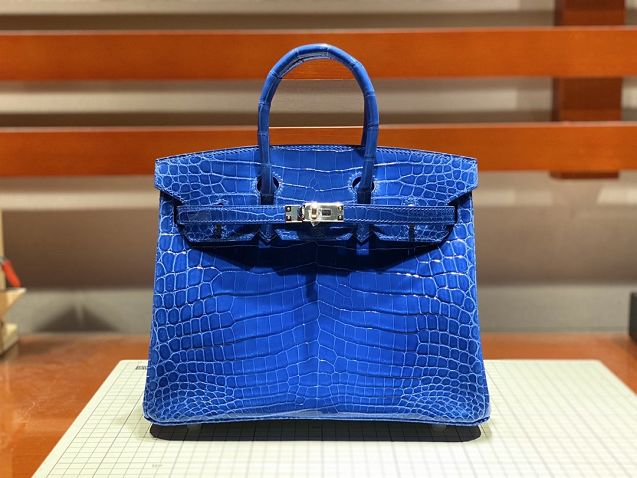 Top hermes genuine 100% crocodile leather handmade birkin 35 bag K350 blue