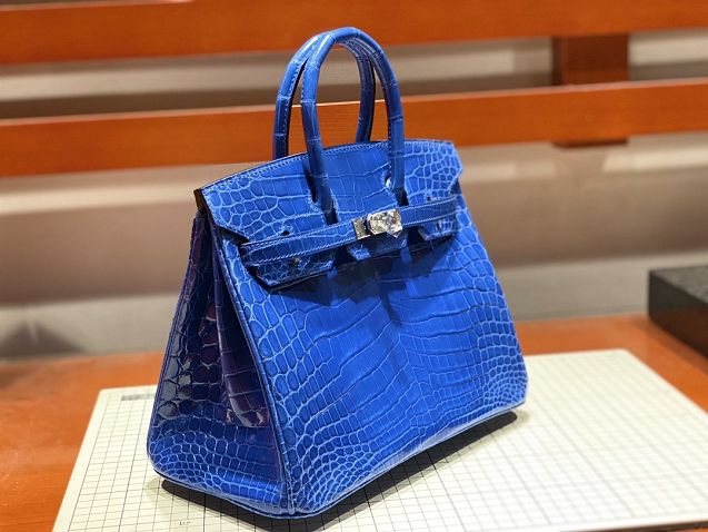 Top hermes genuine 100% crocodile leather handmade birkin 35 bag K350 blue