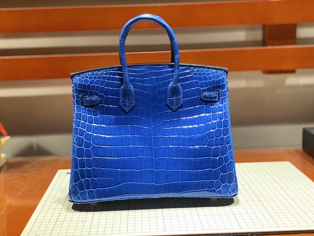 Top hermes genuine 100% crocodile leather handmade birkin 35 bag K350 blue