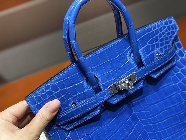 Top hermes genuine 100% crocodile leather handmade birkin 35 bag K350 blue