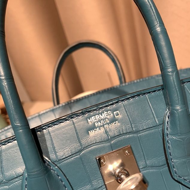 Top hermes genuine 100% crocodile leather handmade birkin 35 bag K350 dark blue