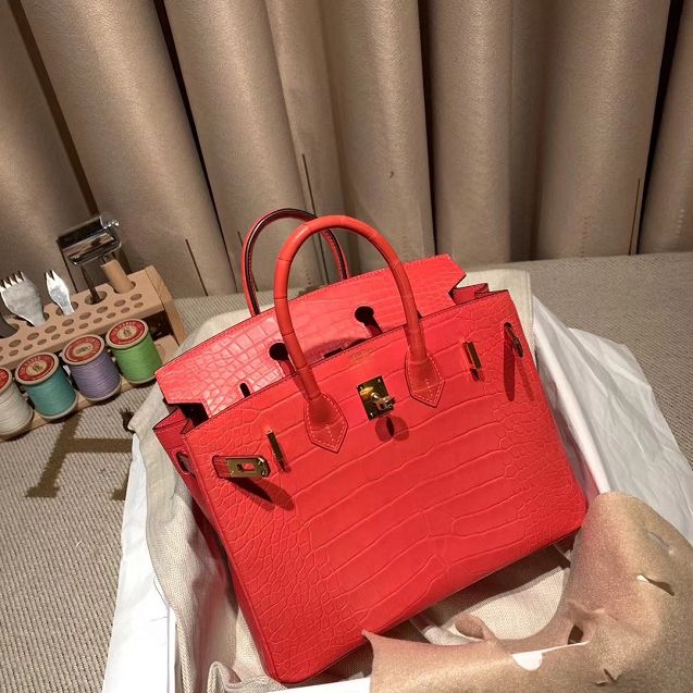 Top hermes genuine 100% crocodile leather handmade birkin 35 bag K350 red