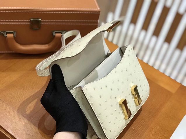 Top hermes genuine 100% ostrich leather handmade constance bag C0023 white