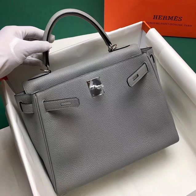 Hermes original togo leather kelly 25 bag K25 gris mouette