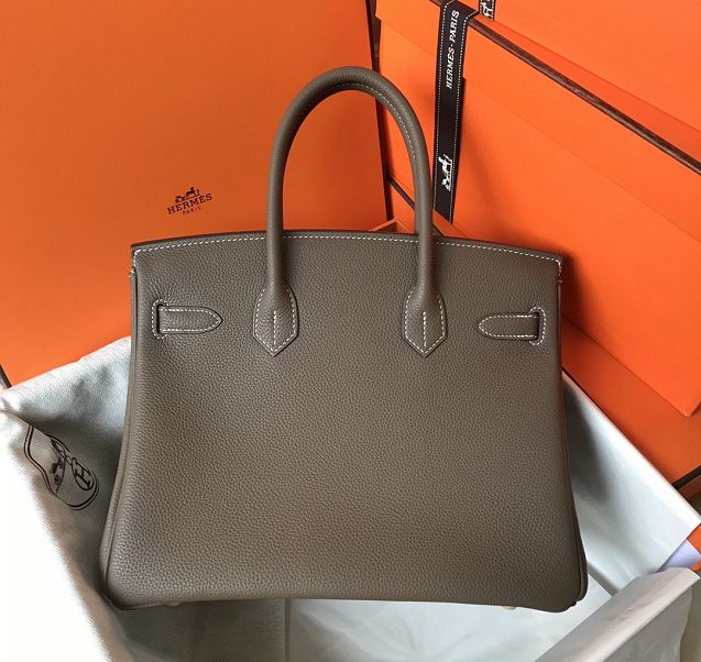 Hermes original togo leather birkin 25 bag H25-1 etoupe grey