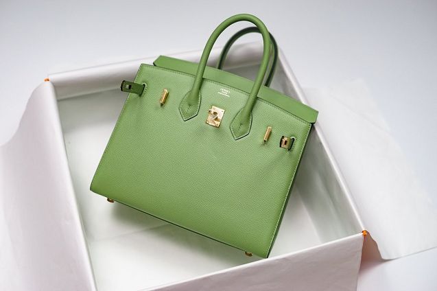 Hermes original epsom leather birkin 25 bag H25-3 vert criquet