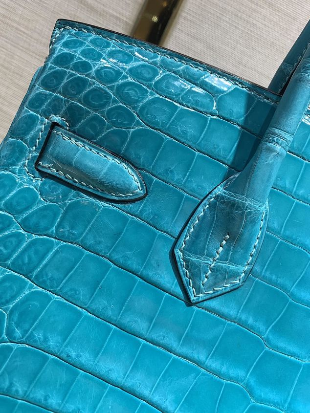 Top hermes genuine 100% crocodile leather handmade birkin 35 bag K350 blue du nord 