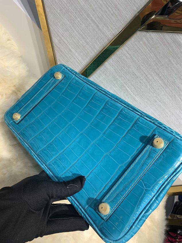 Top hermes genuine 100% crocodile leather handmade birkin 35 bag K350 blue du nord 