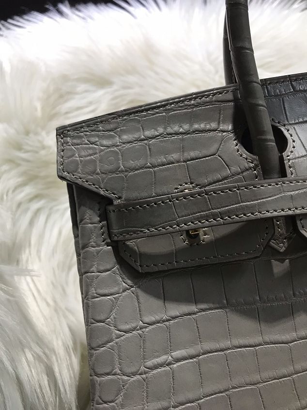 Top hermes genuine 100% crocodile leather handmade birkin 35 bag K350-2 grey