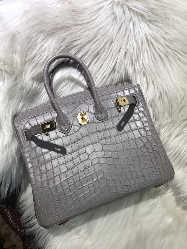 Top hermes genuine 100% crocodile leather handmade birkin 35 bag K350-2 grey