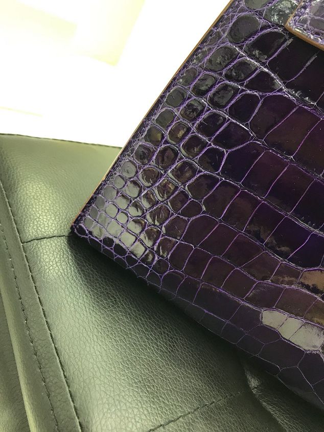 Top hermes genuine 100% crocodile leather handmade kelly 32 bag K320 voilet