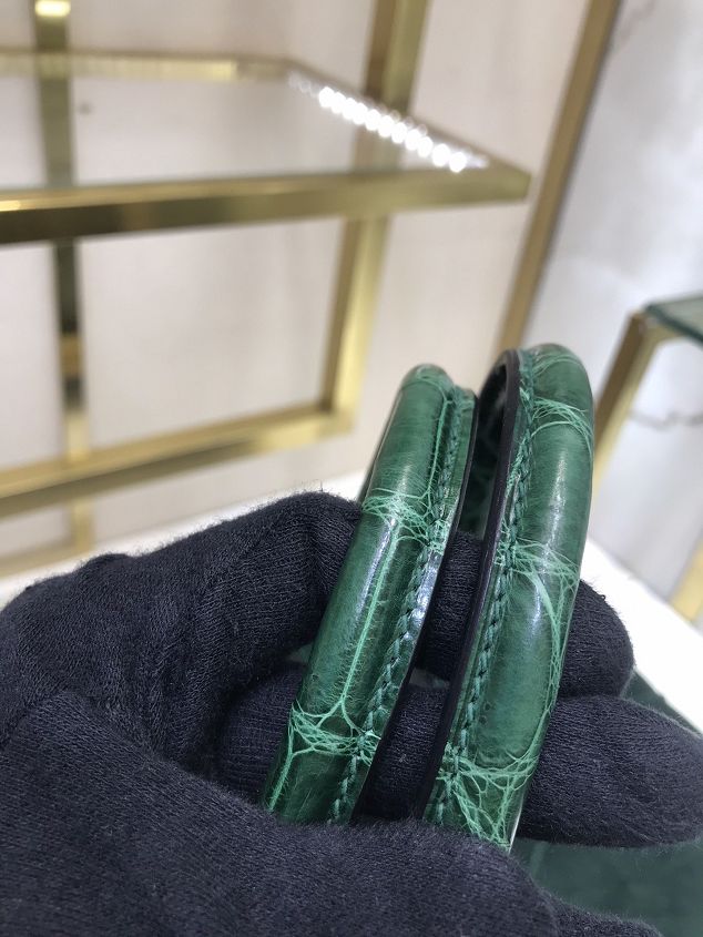 Hermes handmade original crocodile leather&calfskin birkin bag BK0035 black&green