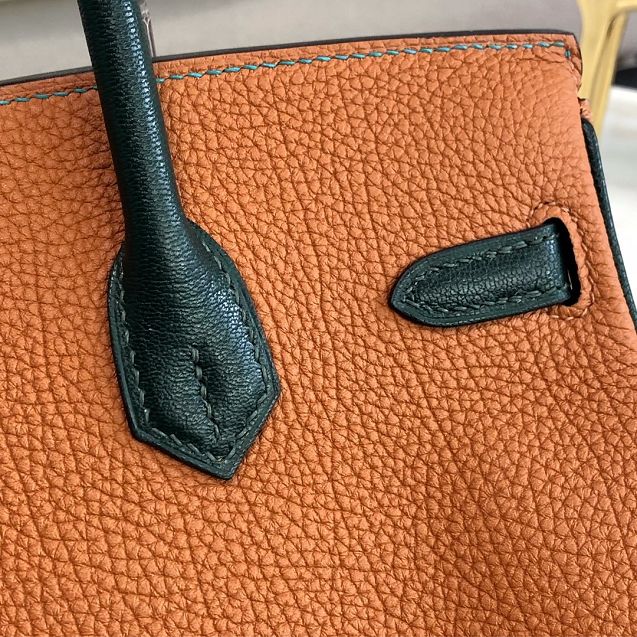 Hermes handmade original crocodile leather&calfskin birkin bag BK0035 caramel&blue