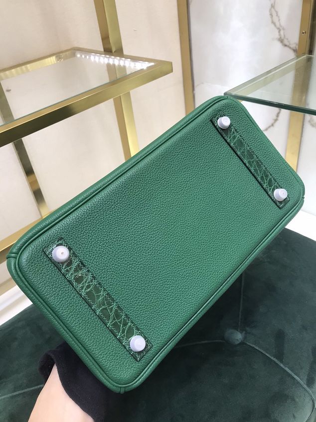 Hermes handmade original crocodile leather&calfskin birkin bag BK0035 green