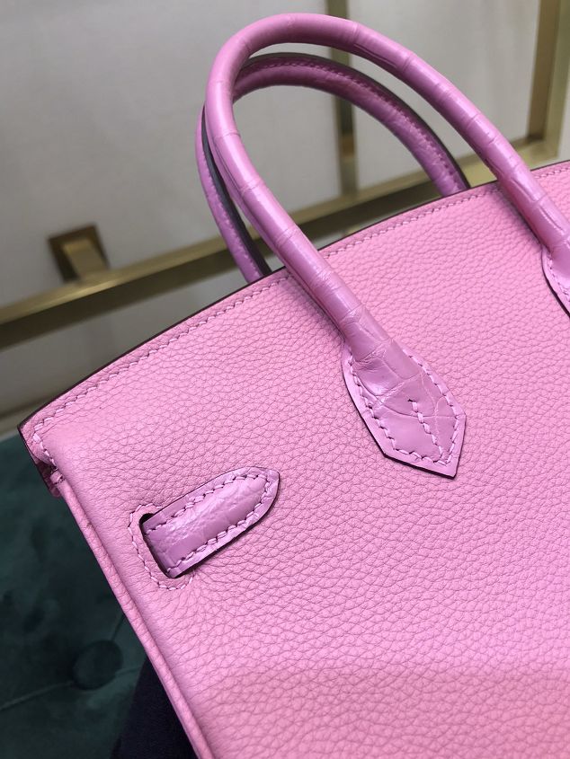 Hermes handmade original crocodile leather&calfskin birkin bag BK0035 pink