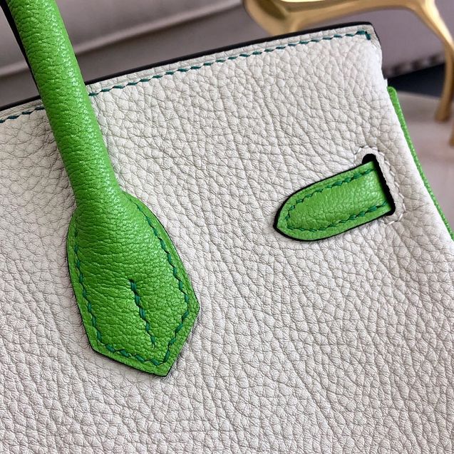 Hermes handmade original crocodile leather&calfskin birkin bag BK0035 white&green