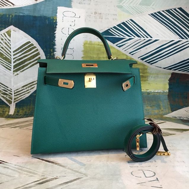 Hermes original epsom leather kelly 25 bag K25-1 emerald green