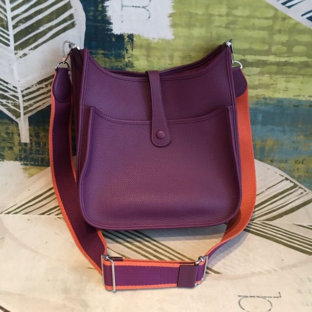 Hermes original togo leather evelyne pm shoulder bag E28 purple