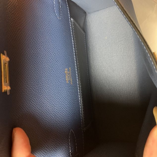Hermes original epsom leather mini kelly 22 clutch K012 navy blue