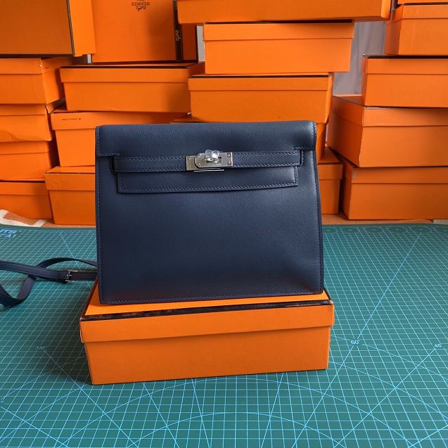 Hermes original evercolor leather kelly danse bag KD022 navy blue