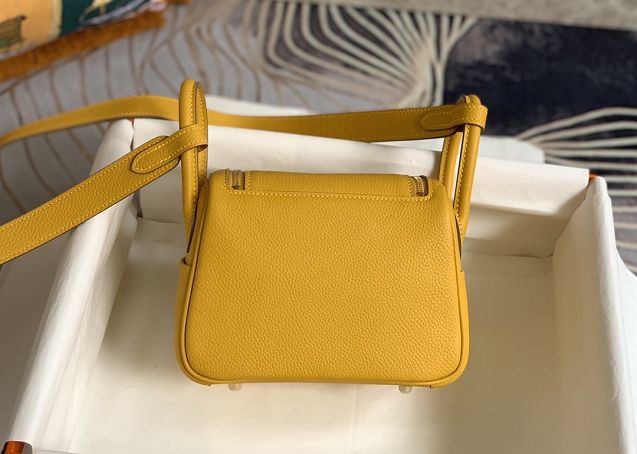 Hermes original togo leather mini lindy 19 bag H019 amber