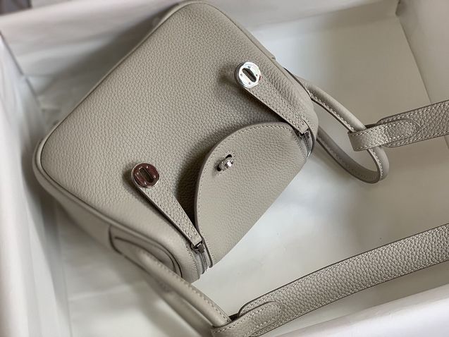 Hermes original togo leather mini lindy 19 bag H019 pearlash