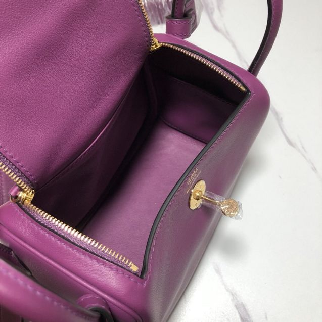 Hermes original togo leather mini lindy 19 bag H019 purple