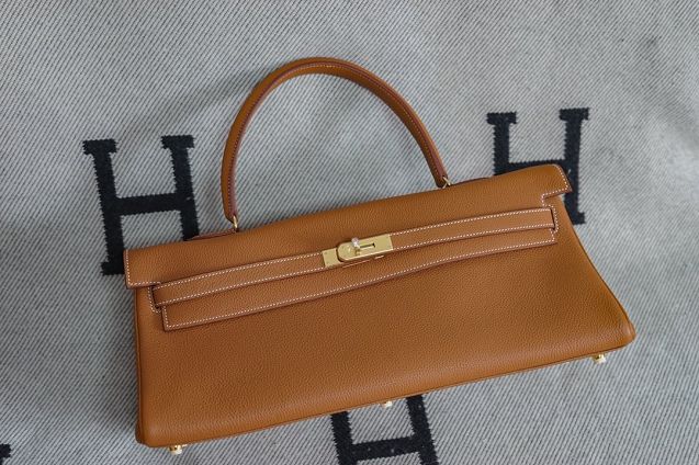 Hermes handmade original calfskin kelly 42 shoulder bag BK0057 gold brown