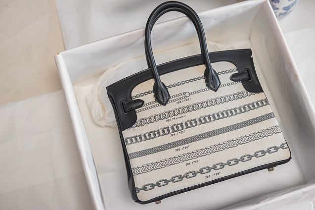 Hermes handmade original calfskin&canvas birkin bag BK00037 black&white
