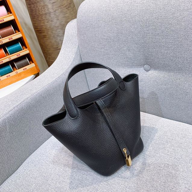 Hermes original togo leather small picotin lock bag HP0018 black