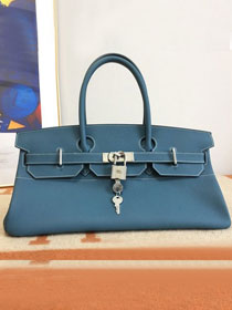 Hermes handmade original calfskin birkin 42 shoulder bag BK0058 denim blue