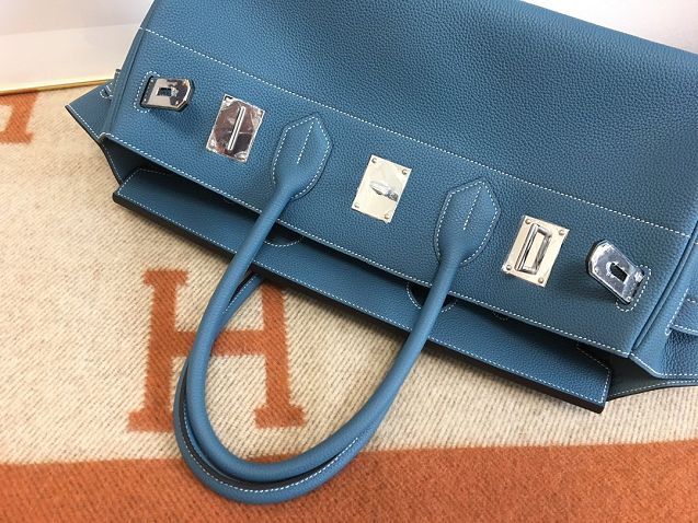 Hermes handmade original calfskin birkin 42 shoulder bag BK0058 denim blue