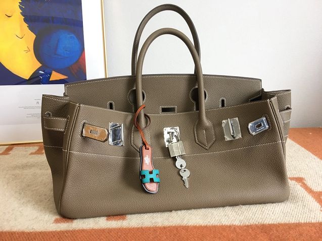 Hermes handmade original calfskin birkin 42 shoulder bag BK0058 etoupe grey