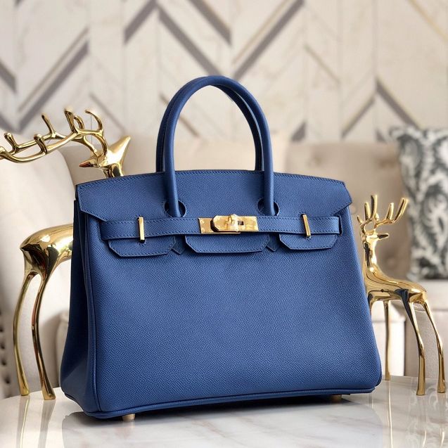 Hermes original epsom leather birkin 30 bag H30-3 agate blue