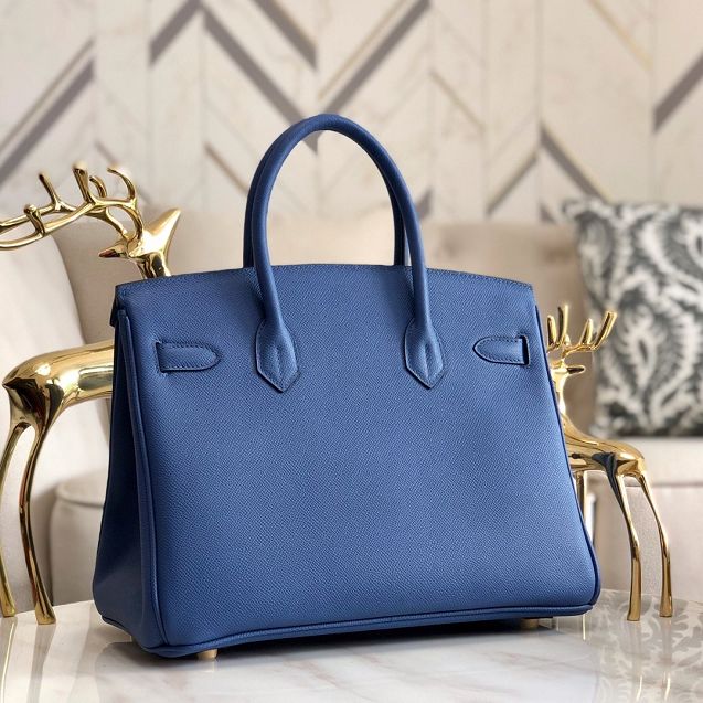 Hermes original epsom leather birkin 25 bag H25-3 agate blue	