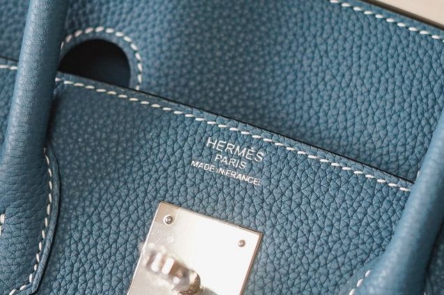 Hermes handmade original calfskin&canvas birkin bag BK00037 blue&caramel